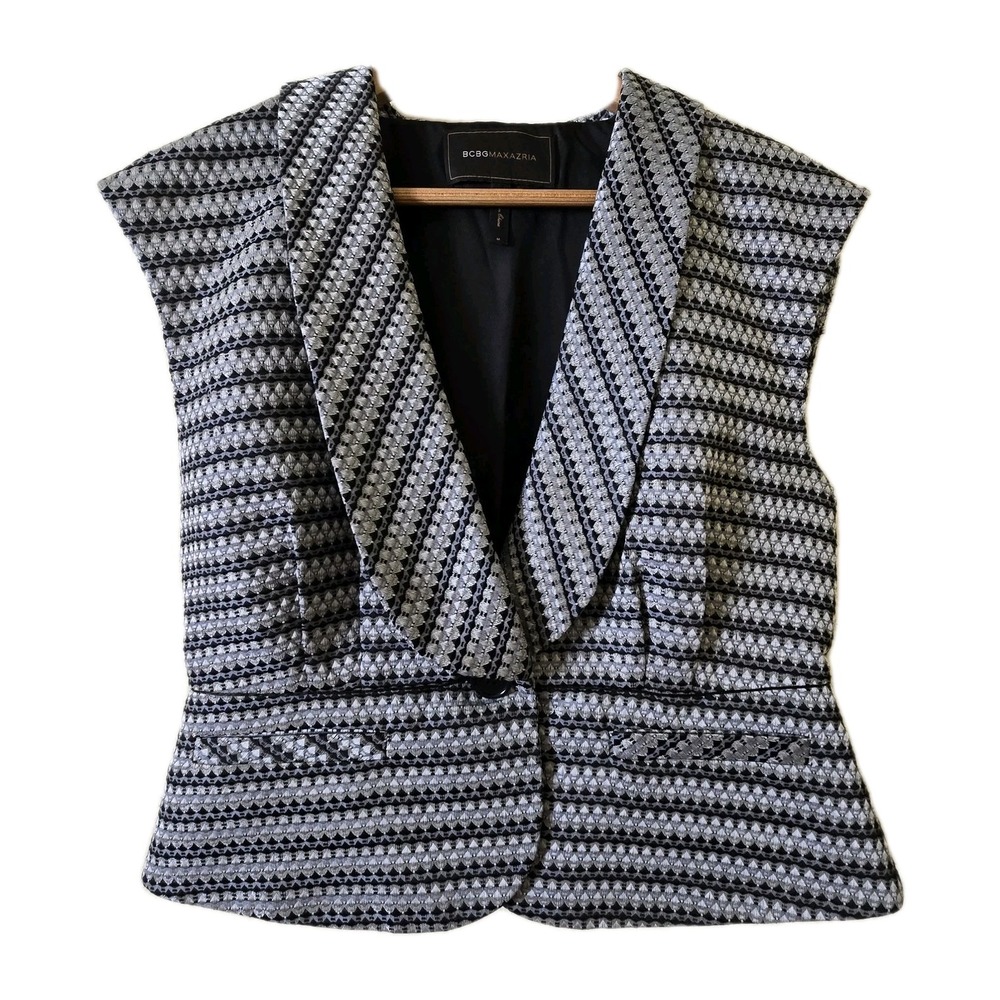BCBGMAXAZRIA Sleeveless Blazer Vest Medium Black White Tweed Office Siren‎ 90s